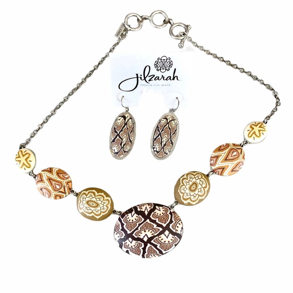 Jilzarah Clay Earrings And Necklace, Sandcastle